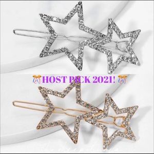 DOUBLE STAR RHINESTONE BARRETTE GOLD OR SILVER